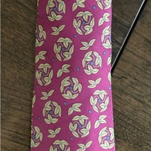 Hermes Pink Tie with Yellow and Blue Pattern